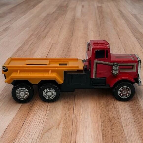 "Vintage Diecast Dump Truck Made In China Miniature Red Cab Yellow Bed" - Picture 1 of 7